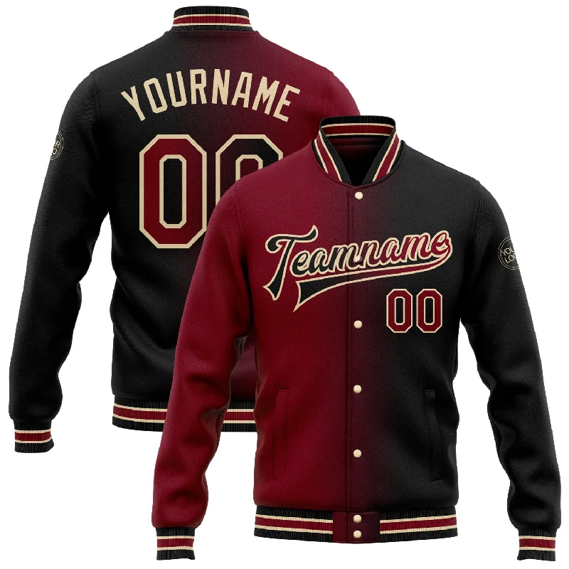 Fashion-Forward Gender-Neutral Outerwear Clearance Event Custom Black Crimson-City Cream Bomber Full-Snap Varsity Letterman Gradient Fashion Jacket