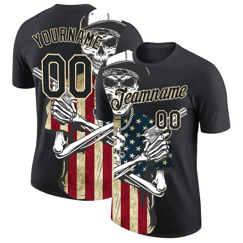 Fashion-Forward Gender-Neutral Outerwear Imeless Style Custom Black City Cream 3D Skull Killer With American Flag Performance T-Shirt