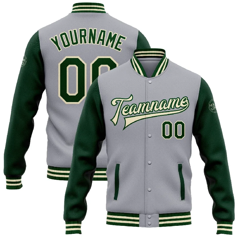 Classic Unisex Fashion Looks Stupidly Low Prices Custom Gray Green-Cream Bomber Full-Snap Varsity Letterman Two Tone Jacket Classic Unisex Fashion Looks Stupidly Low Prices Custom Gray Green-Cream Bomber Full-Snap Varsity Letterman Two Tone Jacket