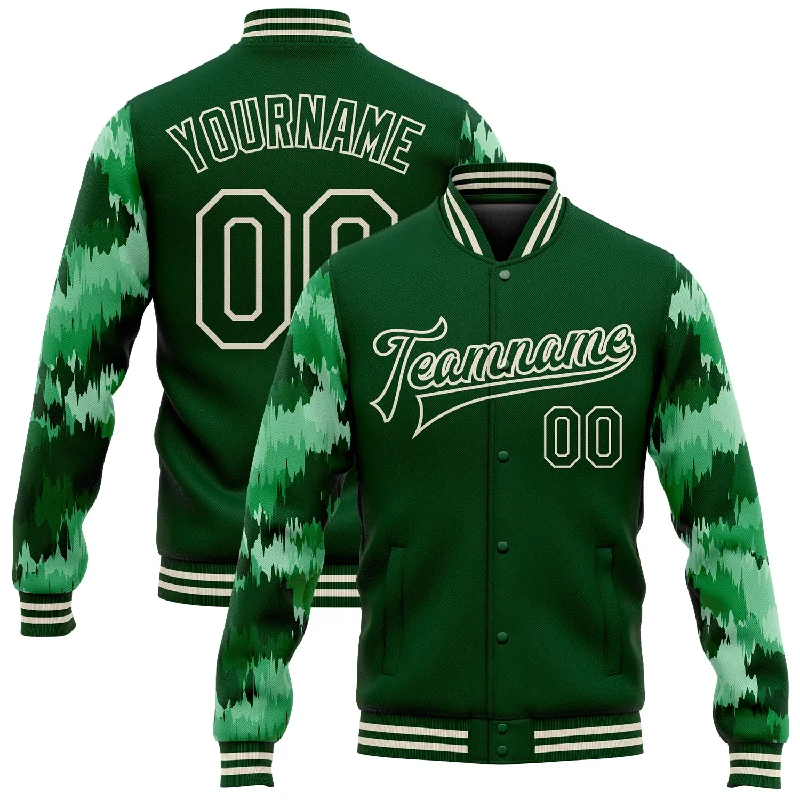 Versatile Unisex Layering Pieces Smart Casual Deals Custom Green Cream Camo Sleeves 3D Pattern Design Bomber Full-Snap Varsity Letterman Jacket Versatile Unisex Layering Pieces Smart Casual Deals Custom Green Cream Camo Sleeves 3D Pattern Design Bomber Full-Snap Varsity Letterman Jacket