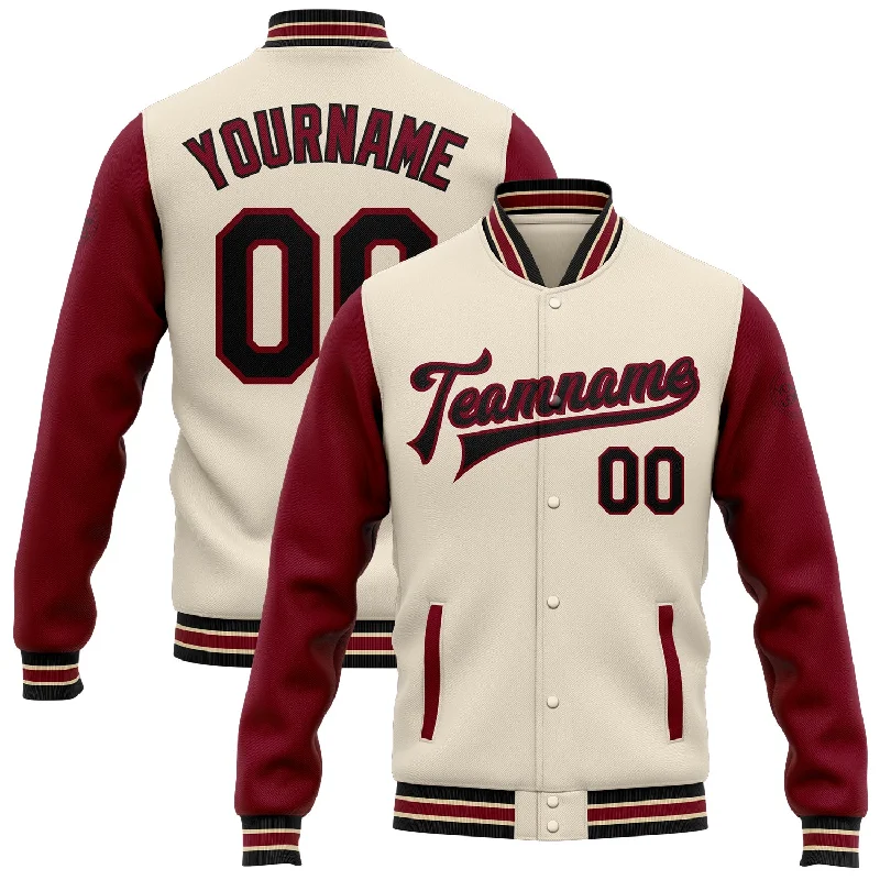 Minimalist Unisex Wardrobe Must-Haves Limited Edition Custom Cream Black Crimson-City Cream Bomber Full-Snap Varsity Letterman Two Tone Jacket Minimalist Unisex Wardrobe Must-Haves Limited Edition Custom Cream Black Crimson-City Cream Bomber Full-Snap Varsity Letterman Two Tone Jacket