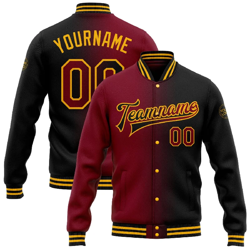Versatile Gender-Free Wardrobe Essentials Massive Savings Custom Black Crimson-Gold Bomber Full-Snap Varsity Letterman Gradient Fashion Jacket Versatile Gender-Free Wardrobe Essentials Massive Savings Custom Black Crimson-Gold Bomber Full-Snap Varsity Letterman Gradient Fashion Jacket