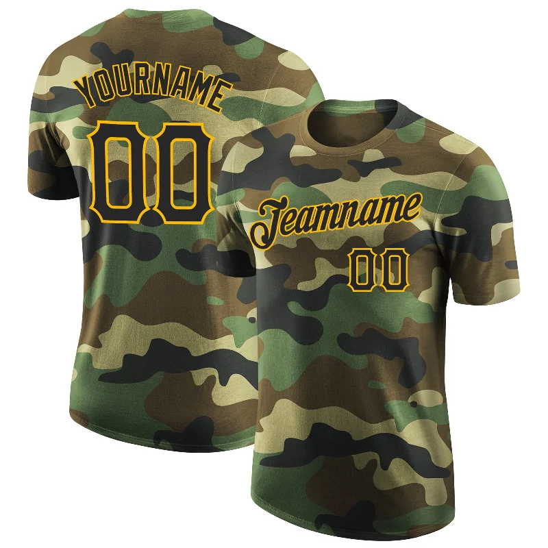 Stylish Unisex Outfit Ideas Flirty Fashion Discounts Custom Camo Black-Gold Performance Salute To Service T-Shirt