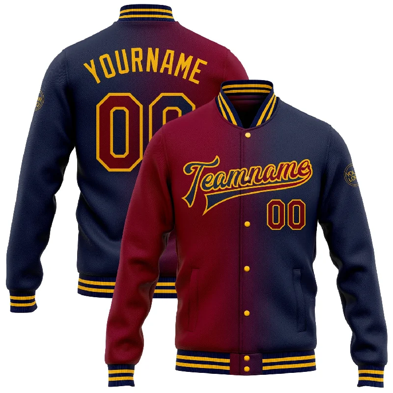 Bold And Trendy Gender-Neutral Outfits Top Deals Custom Navy Maroon-Gold Bomber Full-Snap Varsity Letterman Gradient Fashion Jacket Bold And Trendy Gender-Neutral Outfits Top Deals Custom Navy Maroon-Gold Bomber Full-Snap Varsity Letterman Gradient Fashion Jacket