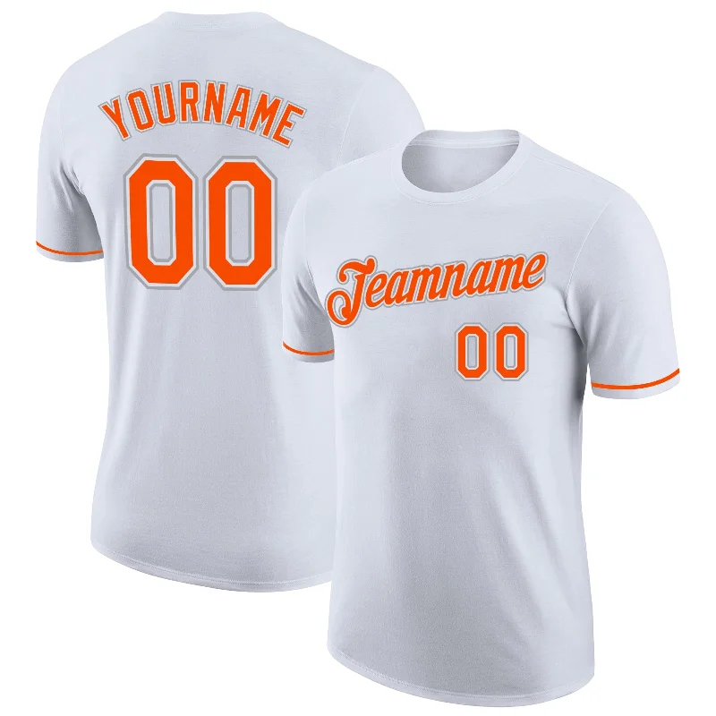 Contemporary Gender-Free Clothing Styles Romantic Fashion Discounts Custom White Orange-Gray Performance T-Shirt