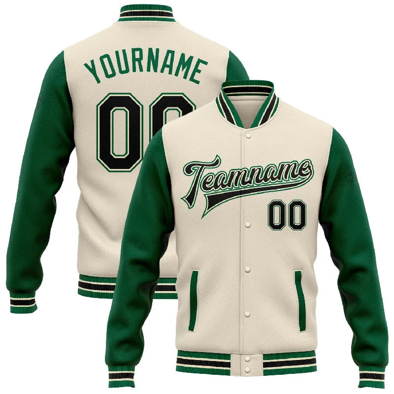 Effortless And Modern Unisex Dressing Massive Savings Custom Cream Black-Kelly Green Bomber Full-Snap Varsity Letterman Two Tone Jacket