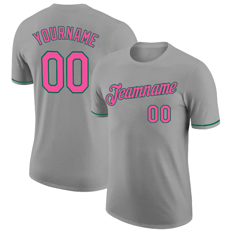 Urban-Inspired Unisex Fashion Trends Hot Sale Custom Gray Pink-Kelly Green Performance T-Shirt