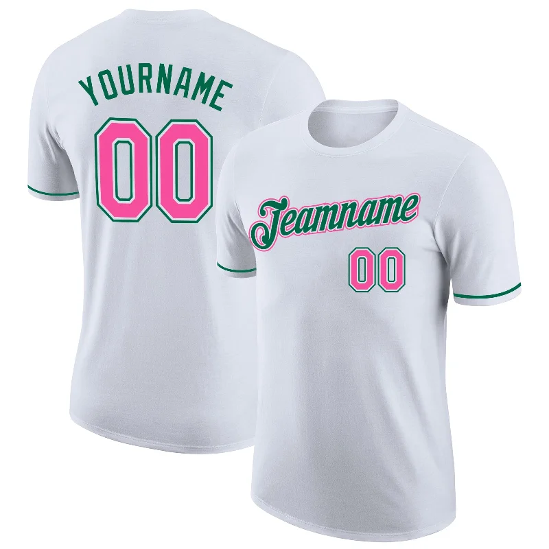 Gender-Neutral Clothing Styles Limited Time Flash Sale Custom White Pink-Kelly Green Performance T-Shirt