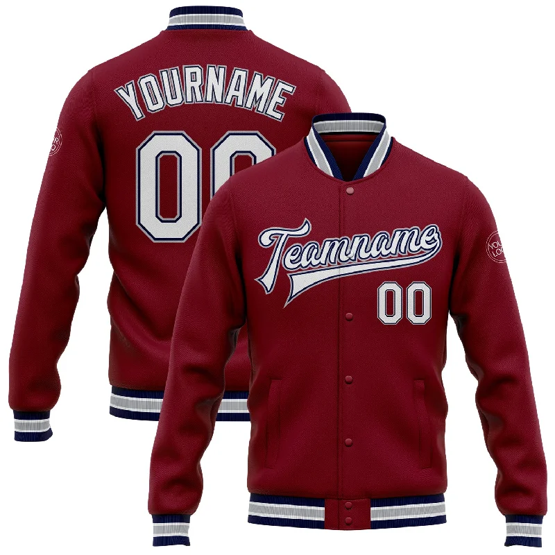 High-Quality Unisex Basics For Everyday Wear Luxury Fashion Custom Crimson White Navy-Gray Bomber Full-Snap Varsity Letterman Jacket