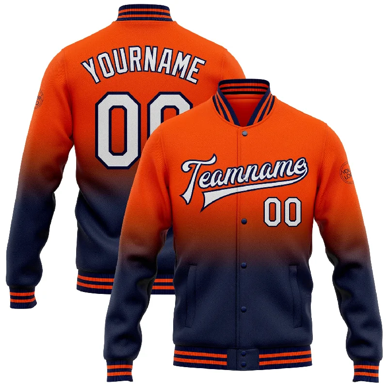 Fashion-Forward Gender-Neutral Outfit Ideas Trendy Women'S Wear Collection Custom Orange White-Navy Bomber Full-Snap Varsity Letterman Fade Fashion Jacket Fashion-Forward Gender-Neutral Outfit Ideas Trendy Women'S Wear Collection Custom Orange White-Navy Bomber Full-Snap Varsity Letterman Fade Fashion Jacket