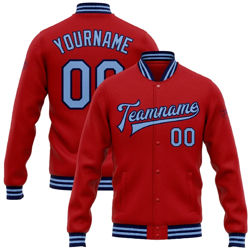 Unisex Everyday Fashion Essentials Browse Our Top Products Custom Red Light Blue-Navy Bomber Full-Snap Varsity Letterman Jacket