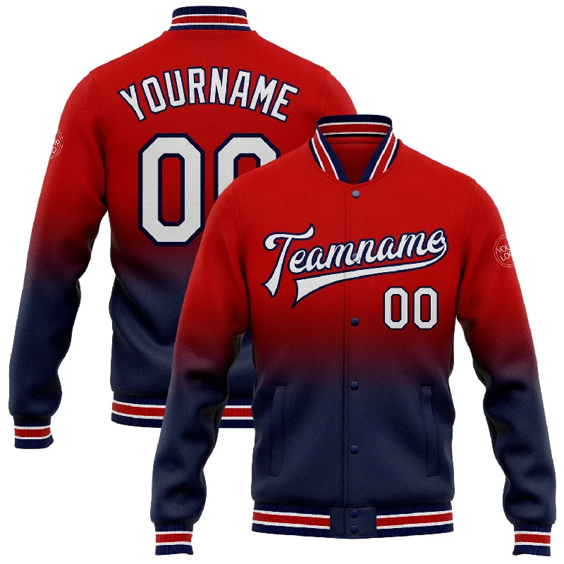 Unisex Everyday Fashion Essentials Enjoy Discount Custom Red White-Navy Bomber Full-Snap Varsity Letterman Fade Fashion Jacket Unisex Everyday Fashion Essentials Enjoy Discount Custom Red White-Navy Bomber Full-Snap Varsity Letterman Fade Fashion Jacket