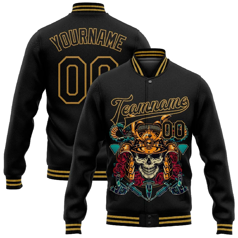 Minimalist Unisex Fashion Essentials Sleek Style Discounts Custom Black Old Gold Skull Fashion 3D Bomber Full-Snap Varsity Letterman Jacket Minimalist Unisex Fashion Essentials Sleek Style Discounts Custom Black Old Gold Skull Fashion 3D Bomber Full-Snap Varsity Letterman Jacket