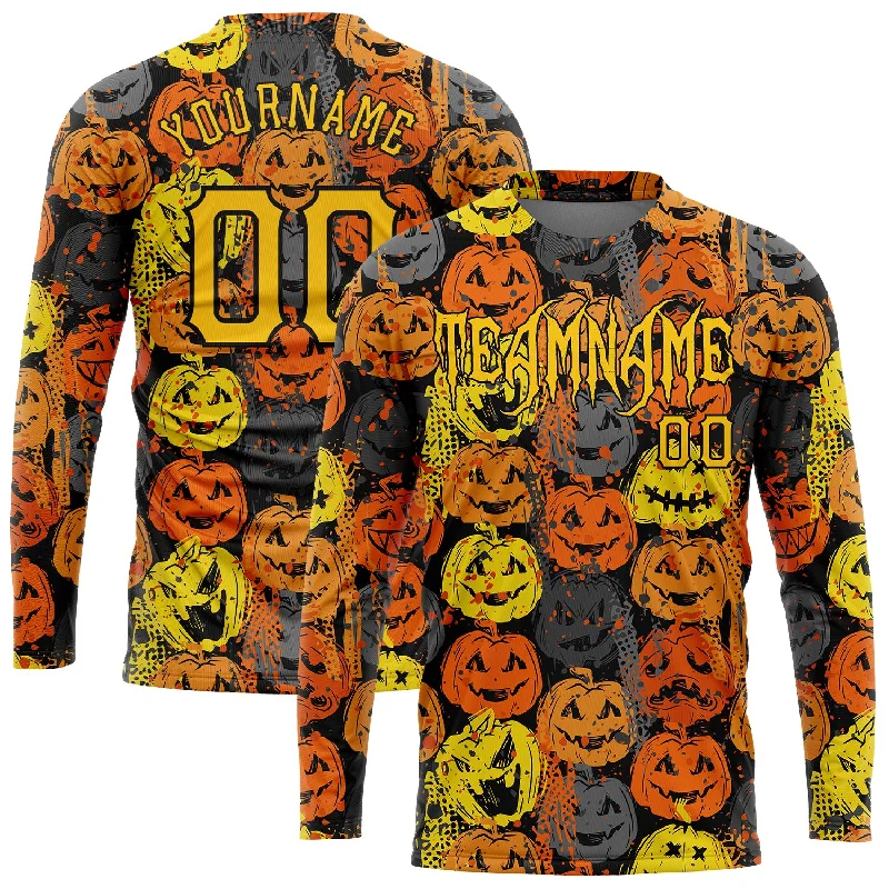 Gender-Neutral Trendy Clothing Styles Limited Styles Custom 3D Pattern Halloween Pumpkins Long Sleeve Performance T-Shirt