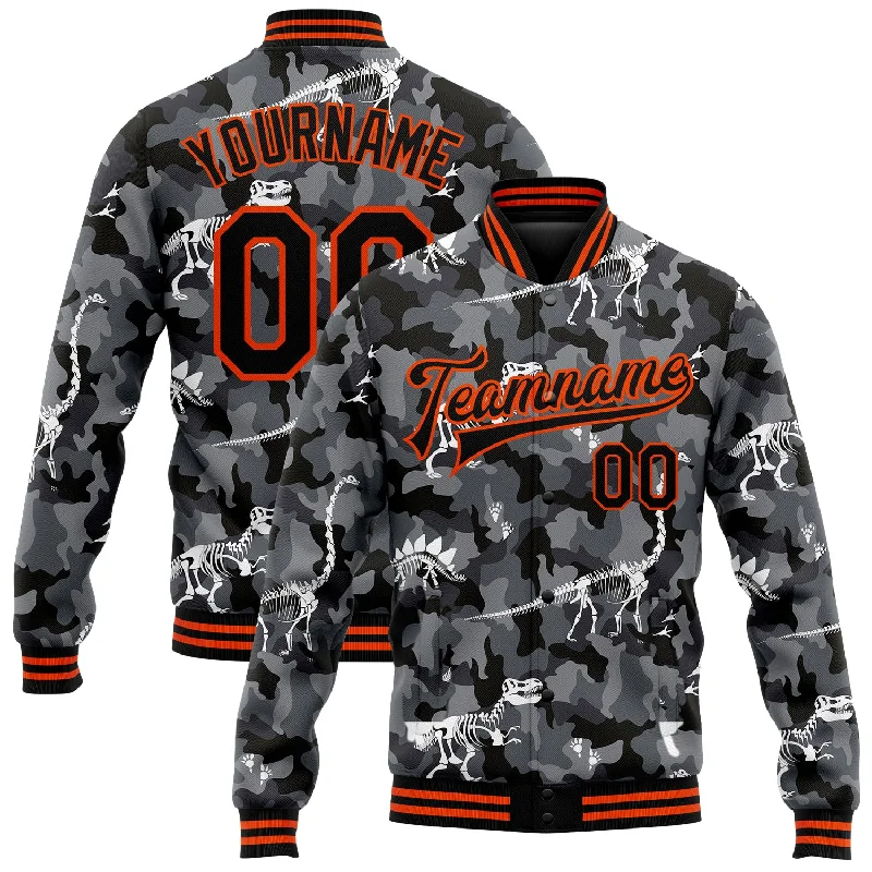 Modern Unisex Clothing For Any Occasion Casual Fashion Custom Camo Black-Orange Dinosaur 3D Pattern Design Bomber Full-Snap Varsity Letterman Salute To Service Jacket Modern Unisex Clothing For Any Occasion Casual Fashion Custom Camo Black-Orange Dinosaur 3D Pattern Design Bomber Full-Snap Varsity Letterman Salute To Service Jacket