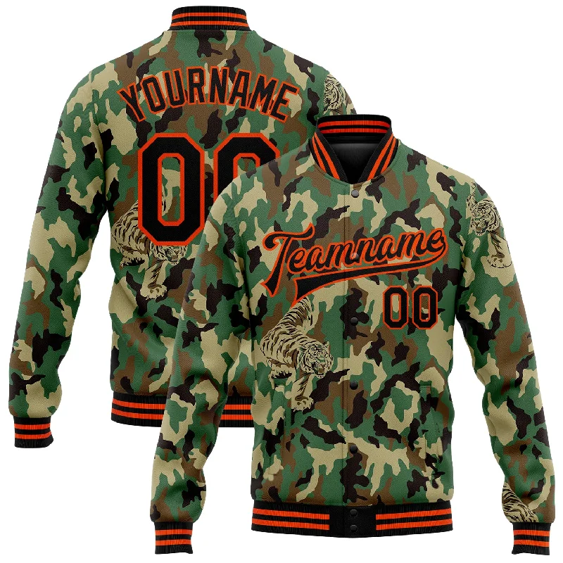 Unisex Casual Wear For All Seasons Save Big Custom Camo Black-Orange Tiger 3D Pattern Design Bomber Full-Snap Varsity Letterman Salute To Service Jacket Unisex Casual Wear For All Seasons Save Big Custom Camo Black-Orange Tiger 3D Pattern Design Bomber Full-Snap Varsity Letterman Salute To Service Jacket