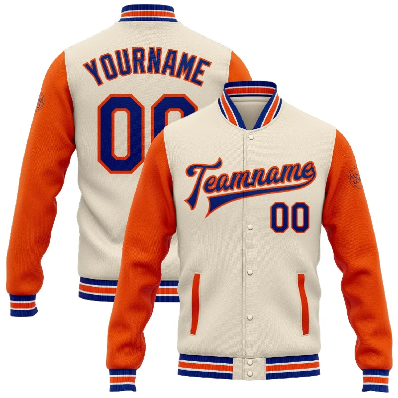 All-Season Unisex Clothing Collection You'Ll Love Us Because Custom Cream Royal-Orange Bomber Full-Snap Varsity Letterman Two Tone Jacket All-Season Unisex Clothing Collection You'Ll Love Us Because Custom Cream Royal-Orange Bomber Full-Snap Varsity Letterman Two Tone Jacket