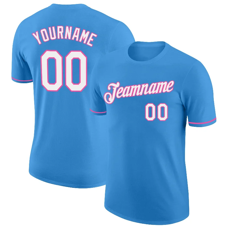 Functional And Stylish Unisex Wear Massive Selection Sale Custom Powder Blue White-Pink Performance T-Shirt