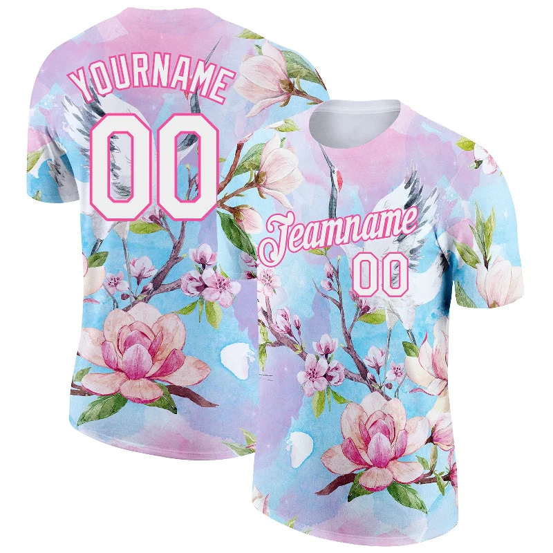 Comfortable Gender-Free Fashion Choices Chic Styles Custom Pink White 3D Pattern Design Flowers Performance T-Shirt