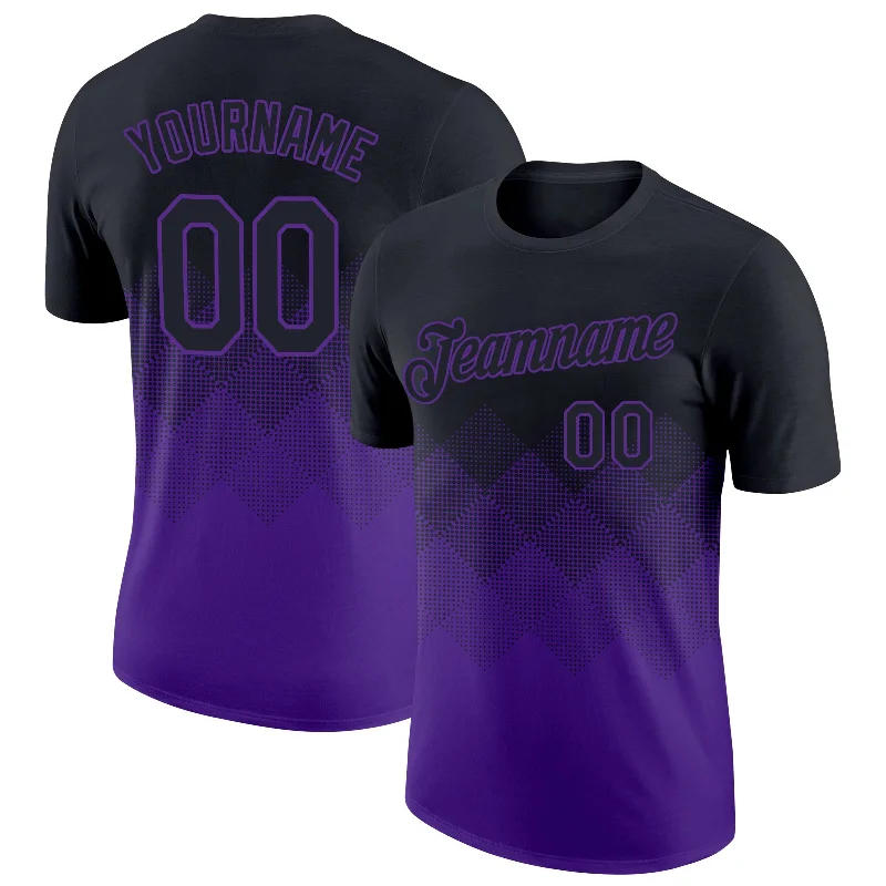 Unisex Casual Wear For All Seasons Trend Forward Threads Custom Black Purple 3D Pattern Design Gradient Square Shapes Performance T-Shirt