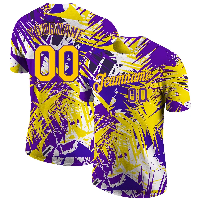 Breathable And Lightweight Unisex Wear New Arrivals Custom Graffiti Pattern Gold-Purple 3D Performance T-Shirt