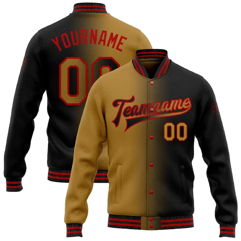 Stylish Unisex Outfit Ideas New Season Fashion Preview Custom Black Old Gold-Red Bomber Full-Snap Varsity Letterman Gradient Fashion Jacket Stylish Unisex Outfit Ideas New Season Fashion Preview Custom Black Old Gold-Red Bomber Full-Snap Varsity Letterman Gradient Fashion Jacket