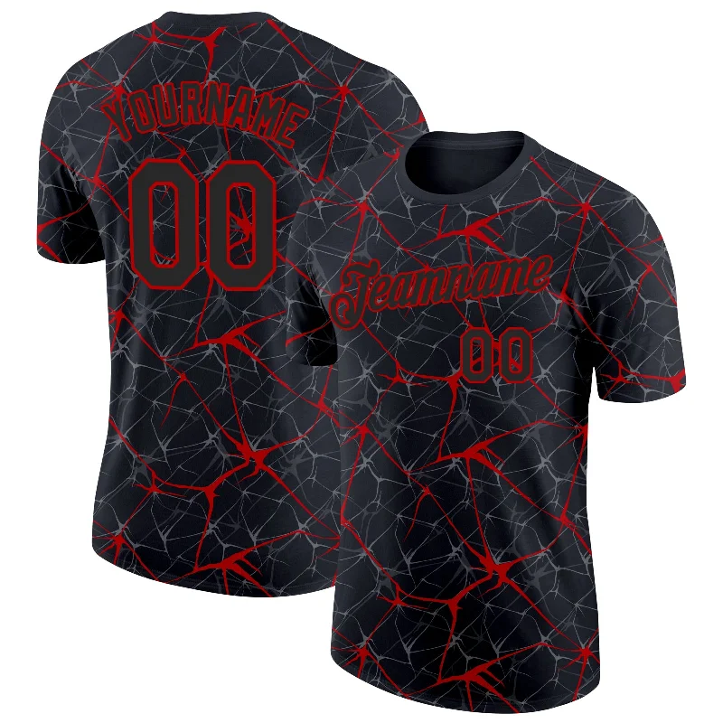 High-Quality Unisex Basics For Everyday Wear Clearance Event Custom Black Red 3D Pattern Design Abstract Network Performance T-Shirt