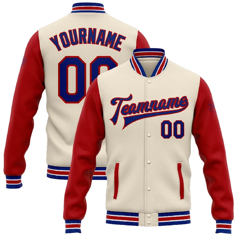 Gender-Neutral Fashion For Everyday Style Winter Warehouse Sale Custom Cream Royal-Red Bomber Full-Snap Varsity Letterman Two Tone Jacket Gender-Neutral Fashion For Everyday Style Winter Warehouse Sale Custom Cream Royal-Red Bomber Full-Snap Varsity Letterman Two Tone Jacket