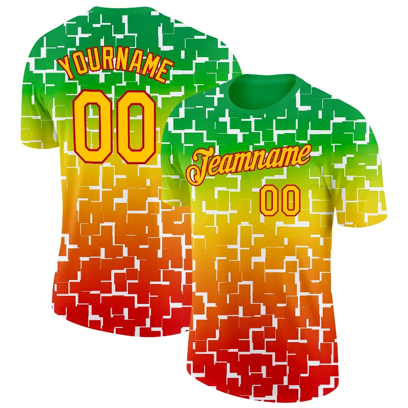 Lightweight And Breathable Unisex Wear Weekend Exclusive Custom Green Yellow-Red 3D Pattern Design Black History Month Performance T-Shirt