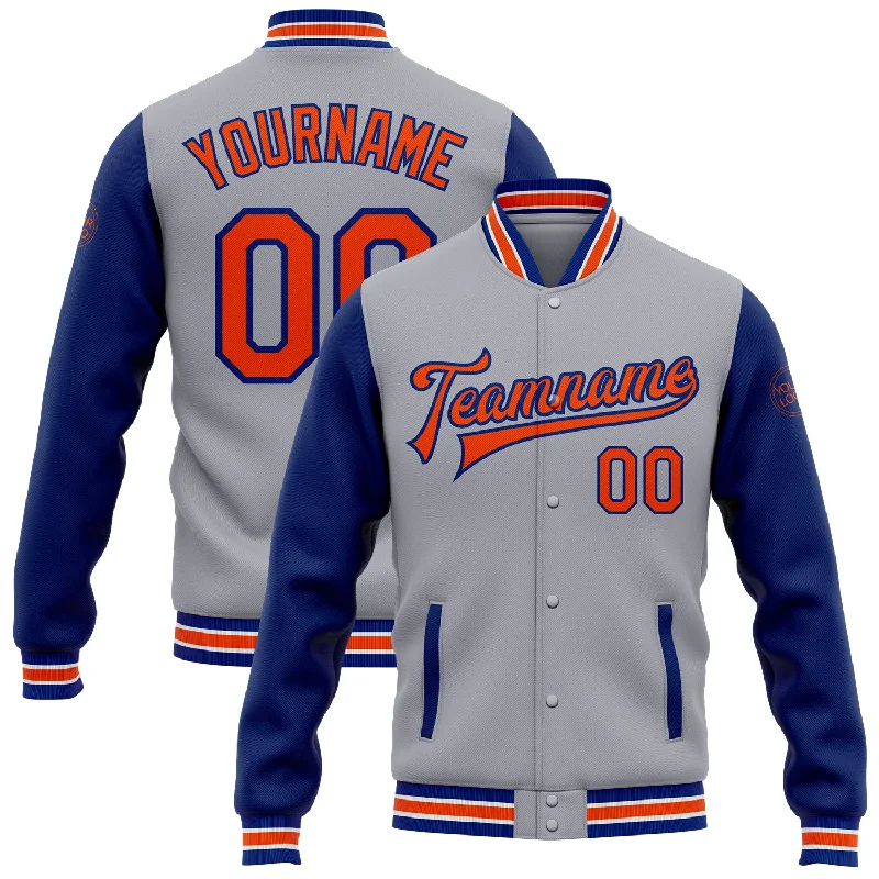 Sustainable Gender-Neutral Apparel Crazy Discounts, Hurry Up Custom Gray Orange-Royal Bomber Full-Snap Varsity Letterman Two Tone Jacket Sustainable Gender-Neutral Apparel Crazy Discounts, Hurry Up Custom Gray Orange-Royal Bomber Full-Snap Varsity Letterman Two Tone Jacket