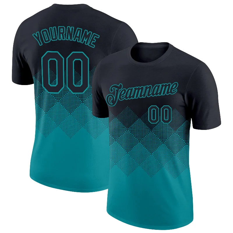 Fashion-Forward Unisex Apparel New Season Fashion Preview Custom Black Teal 3D Pattern Design Gradient Square Shapes Performance T-Shirt