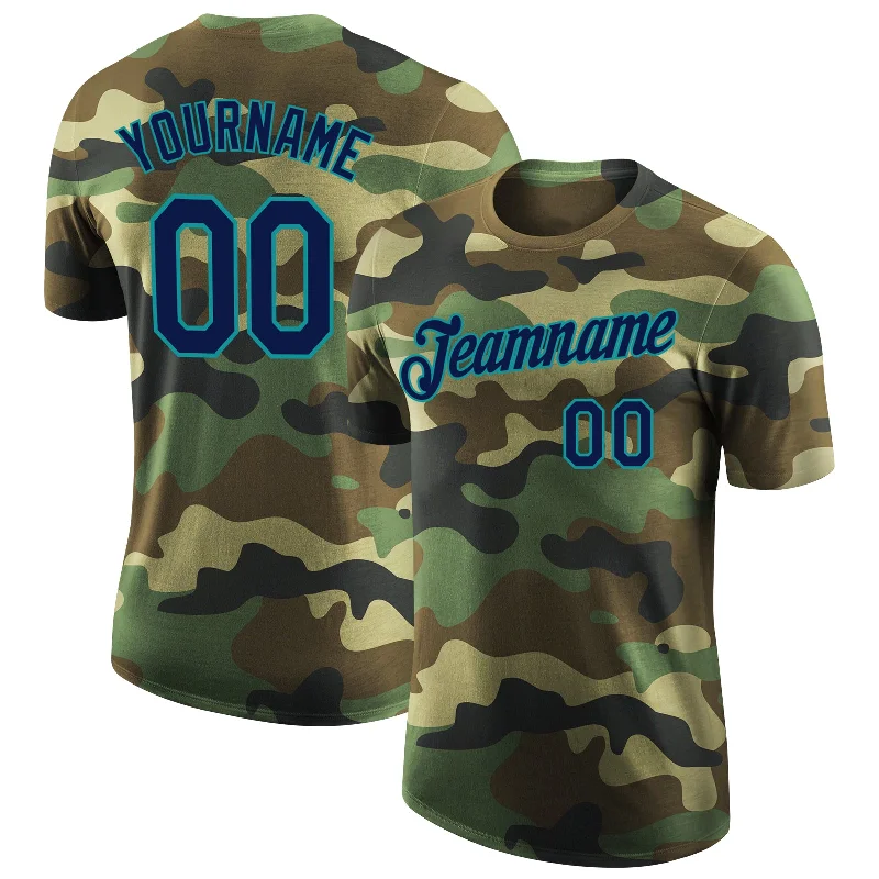 Comfortable Unisex Streetwear Flash Sale, Don'T Miss Custom Camo Navy-Teal Performance Salute To Service T-Shirt