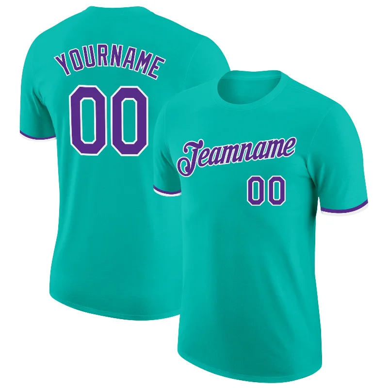 Lightweight And Breathable Unisex Wear Comfort Meets Fashion Custom Aqua Purple-White Performance T-Shirt