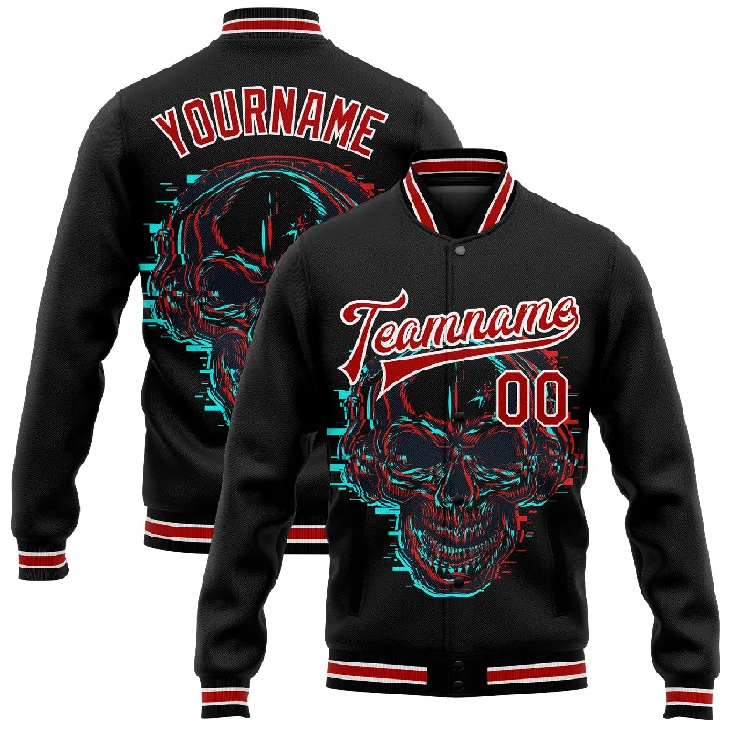 Trendy Unisex Feminine Luxe Style Sale Custom Black Red-White Skull With Headphones 3D Bomber Full-Snap Varsity Letterman Jacket Trendy Unisex Feminine Luxe Style Sale Custom Black Red-White Skull With Headphones 3D Bomber Full-Snap Varsity Letterman Jacket