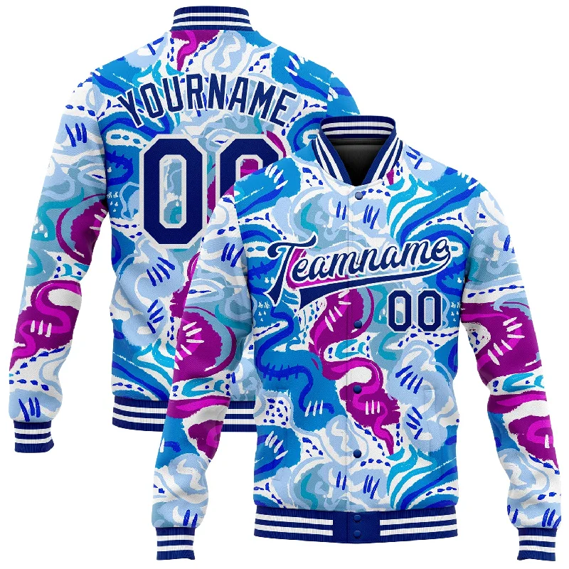 Oversized And Relaxed Unisex Fashion Winter Warehouse Sale Custom Graffiti Pattern Royal-White Abstract Hand Drawn 3D Bomber Full-Snap Varsity Letterman Jacket Oversized And Relaxed Unisex Fashion Winter Warehouse Sale Custom Graffiti Pattern Royal-White Abstract Hand Drawn 3D Bomber Full-Snap Varsity Letterman Jacket