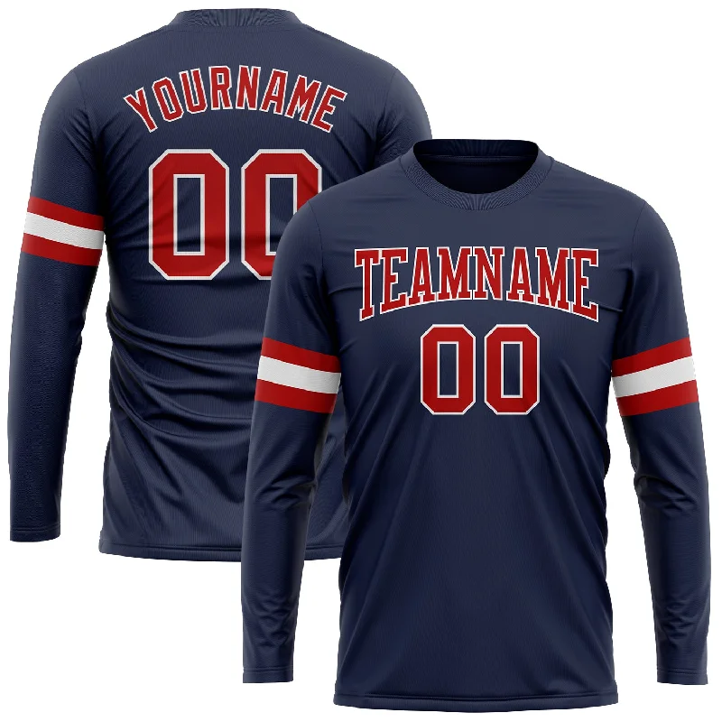 Urban-Inspired Unisex Fashion Trends Casual Chic Custom Navy Red-White Long Sleeve Performance Salute To Service T-Shirt