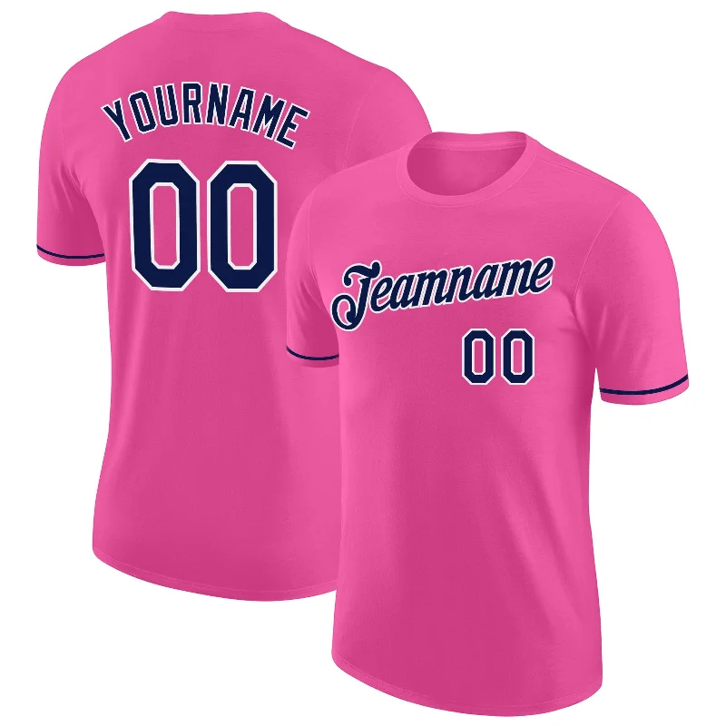 Sleek And Comfortable Unisex Wear Enjoy Discount Custom Pink Navy-White Performance T-Shirt