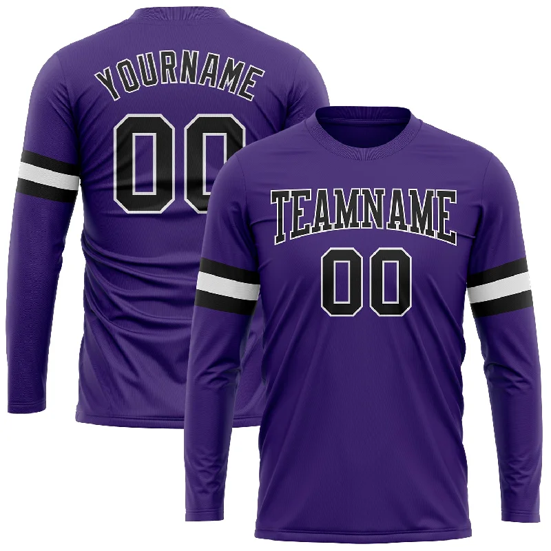 Versatile Clothing For All Genders Exclusive Designer Style Deals Custom Purple Black-White Long Sleeve Performance T-Shirt