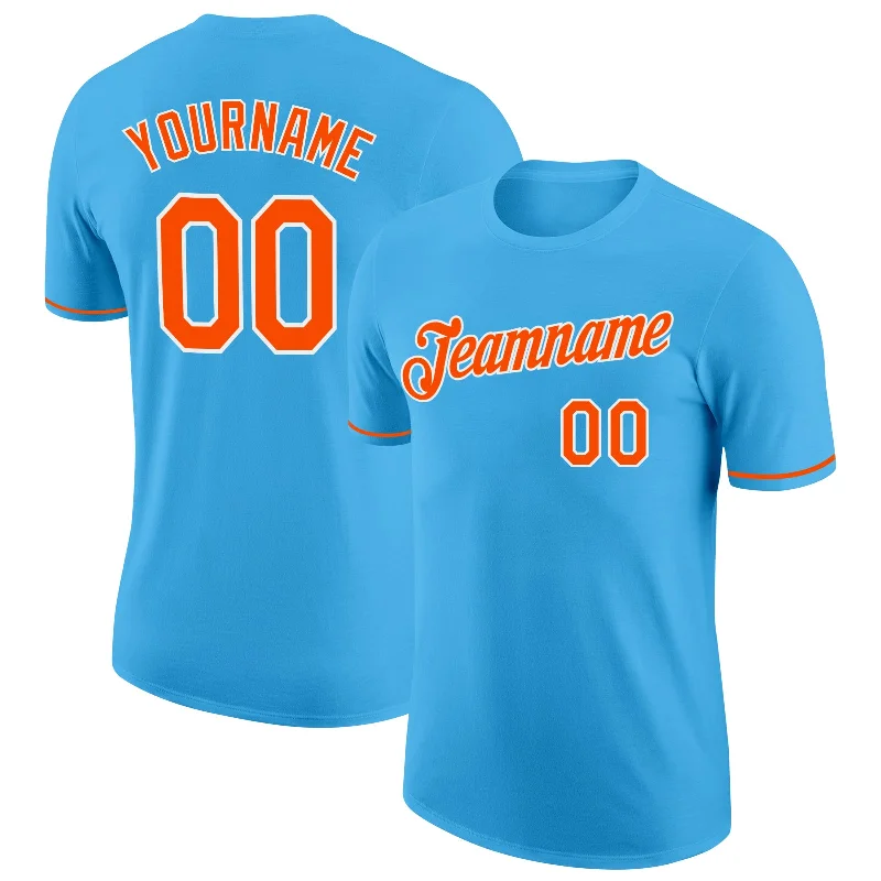 Gender-Neutral Clothing Styles Special Offer Custom Sky Blue Orange-White Performance T-Shirt