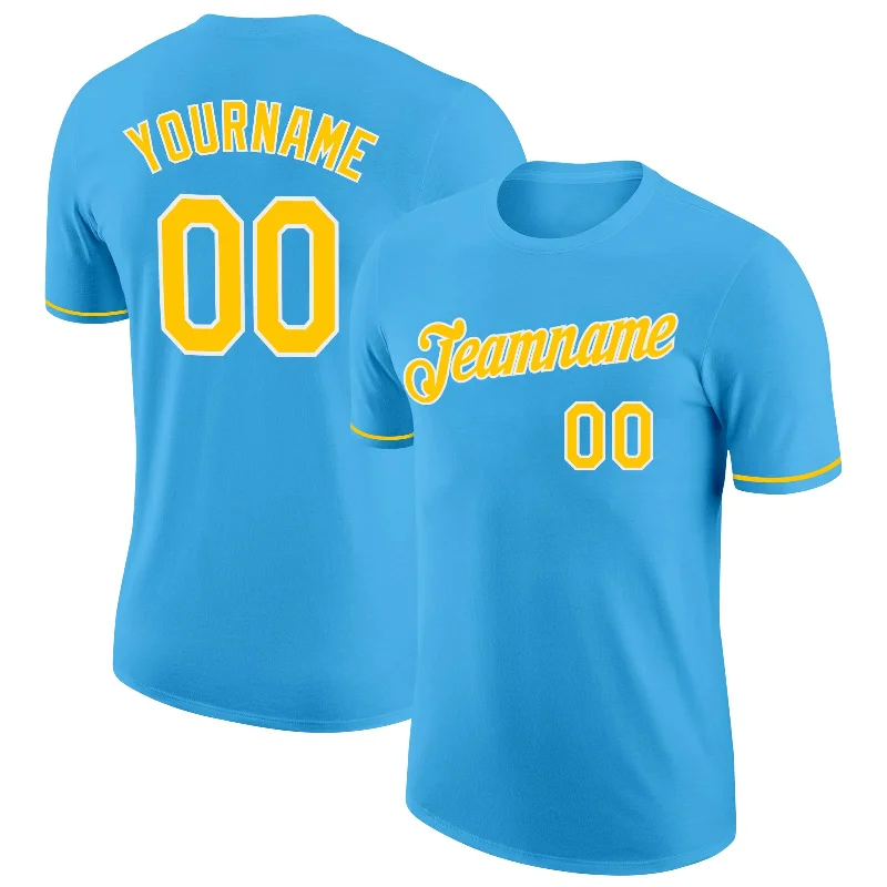 Urban Unisex Fashion Outfits Stylish Statements Custom Sky Blue Yellow-White Performance T-Shirt