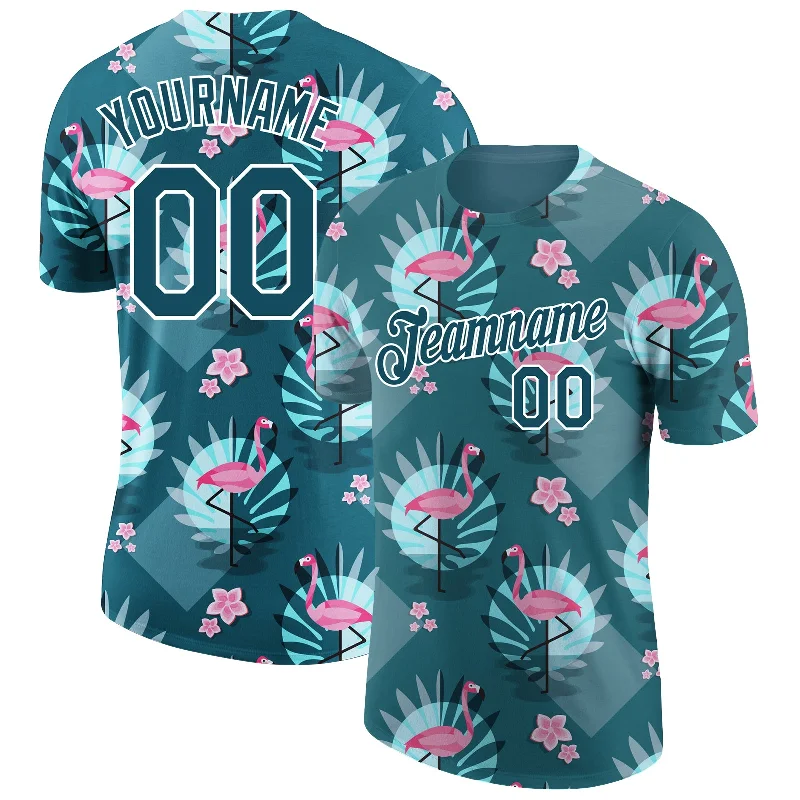 High-Quality Unisex Basics For All Occasions You'Ll Love Us Because Custom Teal White 3D Pattern Design Tropical Hawaii Flamingo Performance T-Shirt