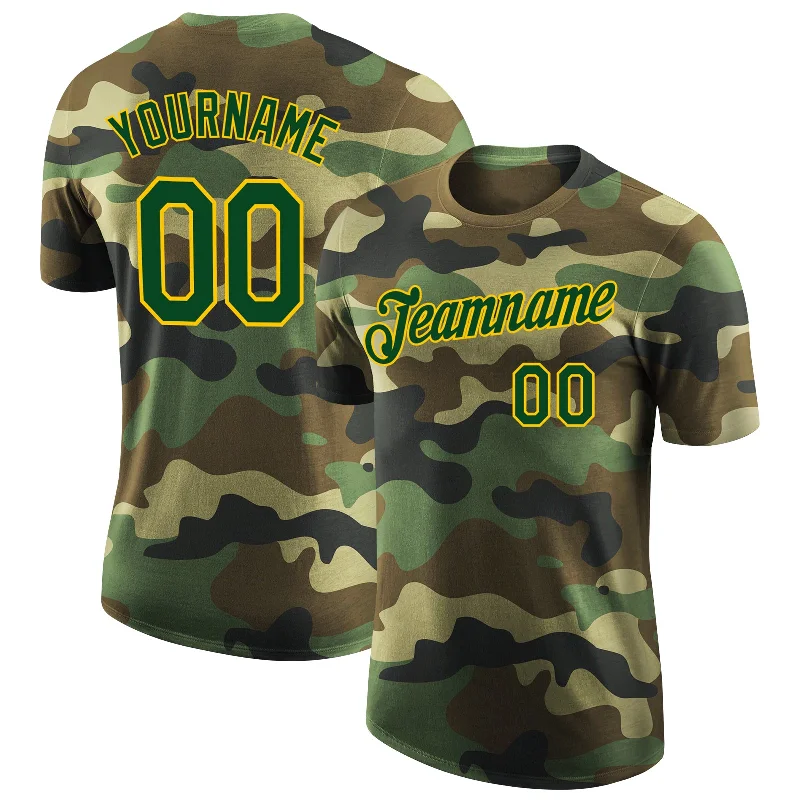 Sustainable Gender-Neutral Apparel Winter Warehouse Sale Custom Camo Green-Yellow Performance Salute To Service T-Shirt